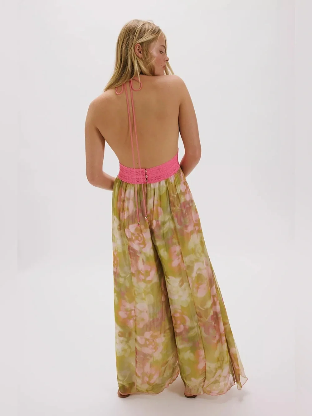 Free People Ultraviolet Haze Jumpsuit Blush Meadow Floral Halter Wide Leg NWT S